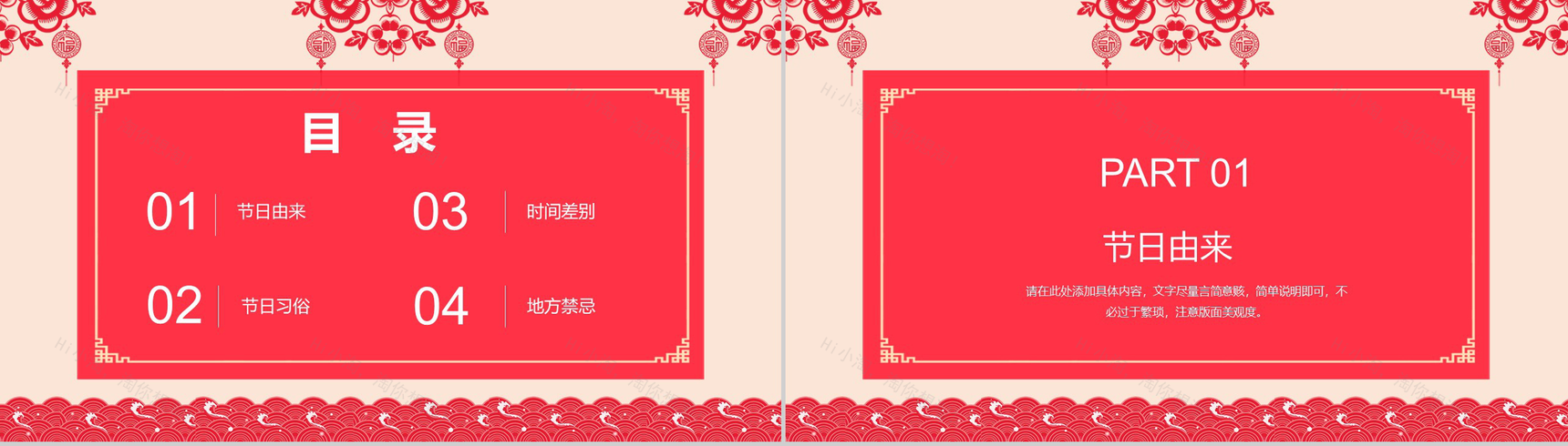 剪纸风小年春节习俗文化宣传介绍PPT模板-2