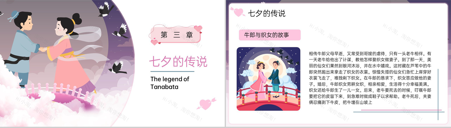 紫色卡通风浪漫七夕节活动介绍宣传推广PPT模板-5