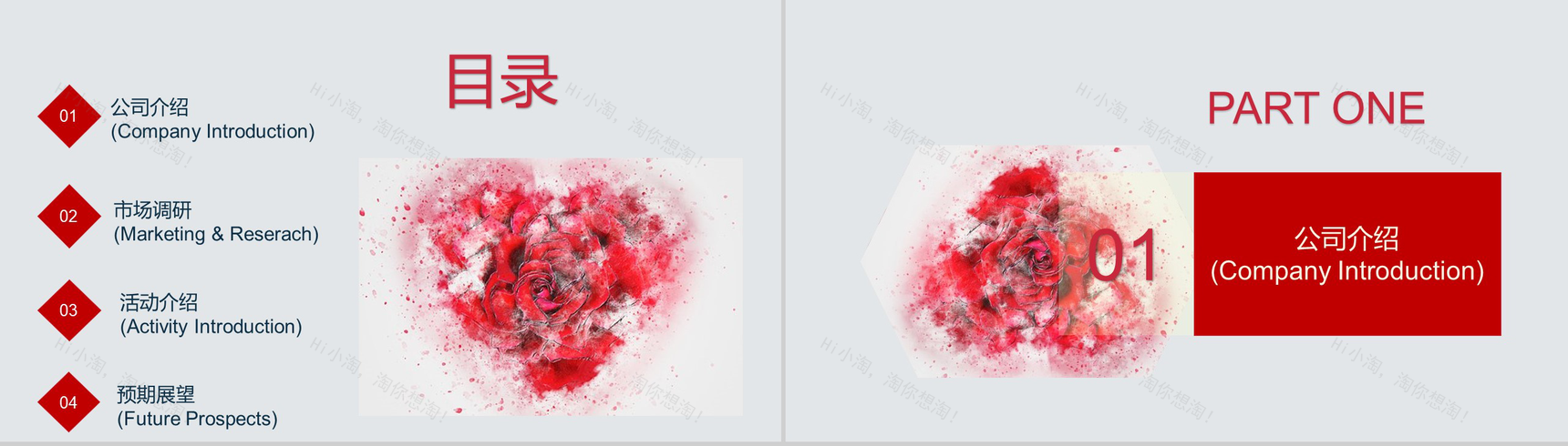 浪漫水墨玫瑰七夕婚礼活动策划汇报PPT模板-2