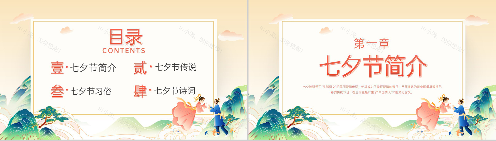 黄色中国风相约七夕但愿朝夕国潮传统七夕节节日介绍PPT模板-2