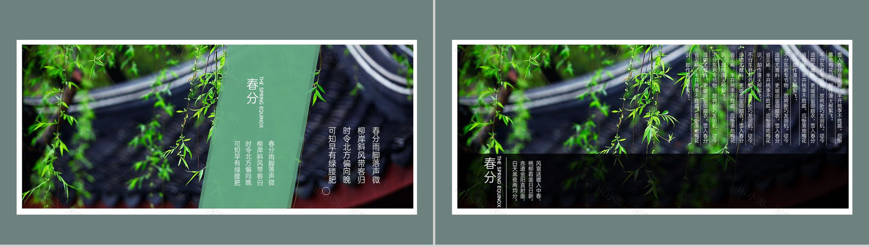 青色简约小清新二十四节气之春分介绍PPT模板-4