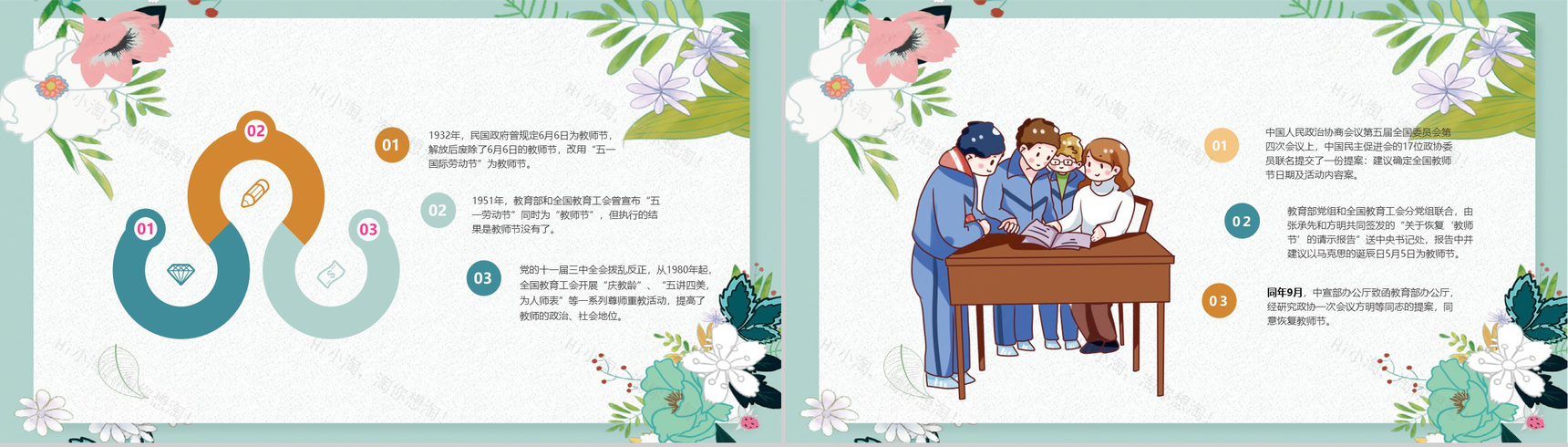 小清新唯美花卉教师节主题介绍PPT模板-5