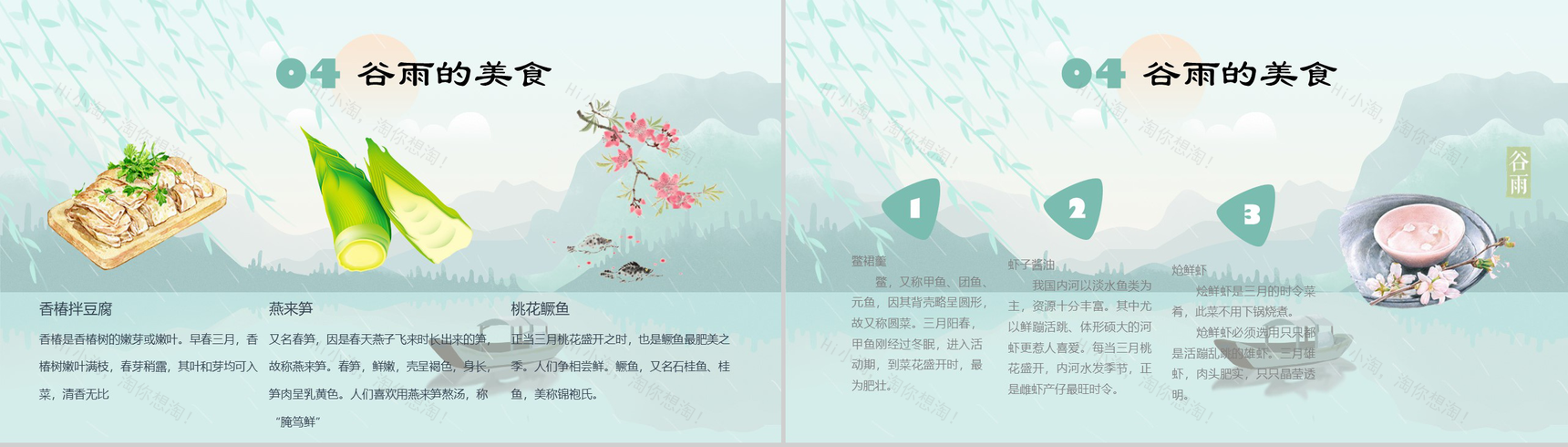 卡通动态绿色二十四节气谷雨传统习俗PPT模板-10