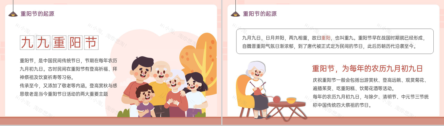 棕红卡通风重阳佳节介绍主题班会重阳节的起源PPT模板-3