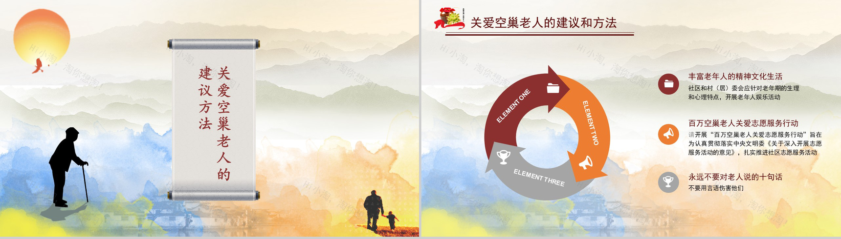 简约水彩风重阳节关爱老人活动策划PPT模板-7
