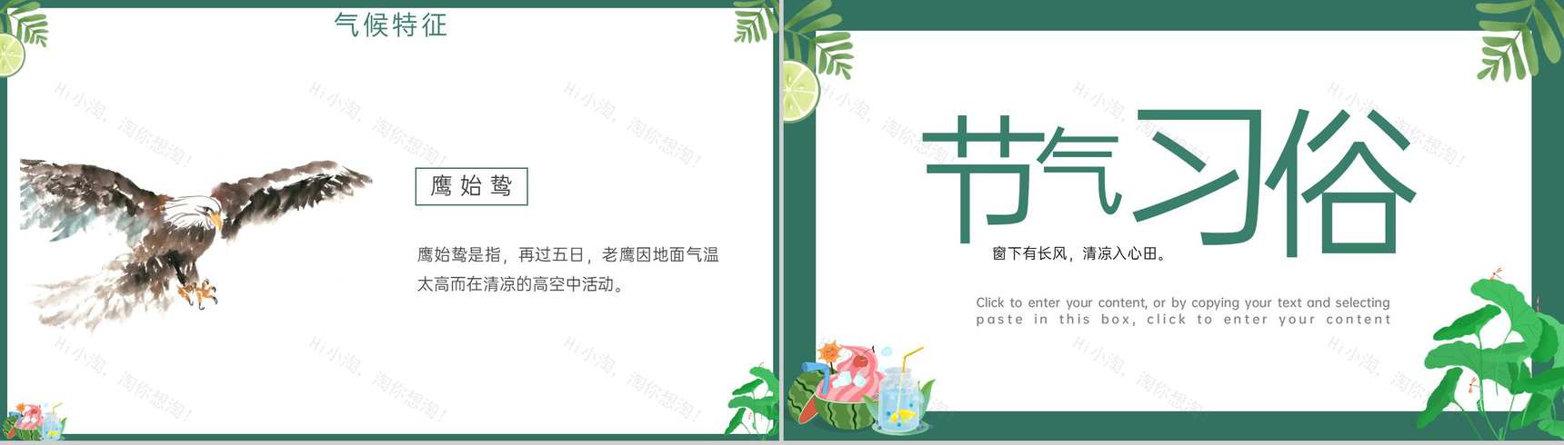 绿色清新风日热三分二十四节气之小暑介绍PPT模板-7