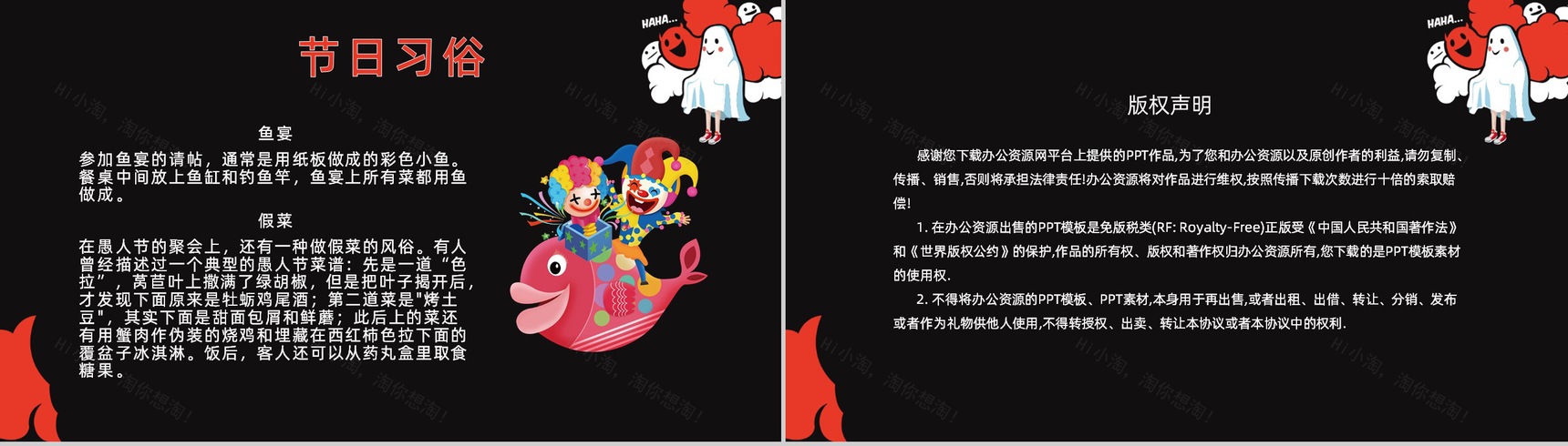 黑色可爱卡通有关愚人节的传说PPT模板-6