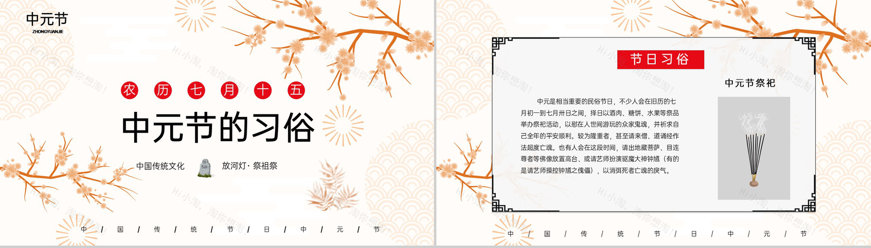 黄色中国风传统节日之中元节习俗介绍PPT模板-5