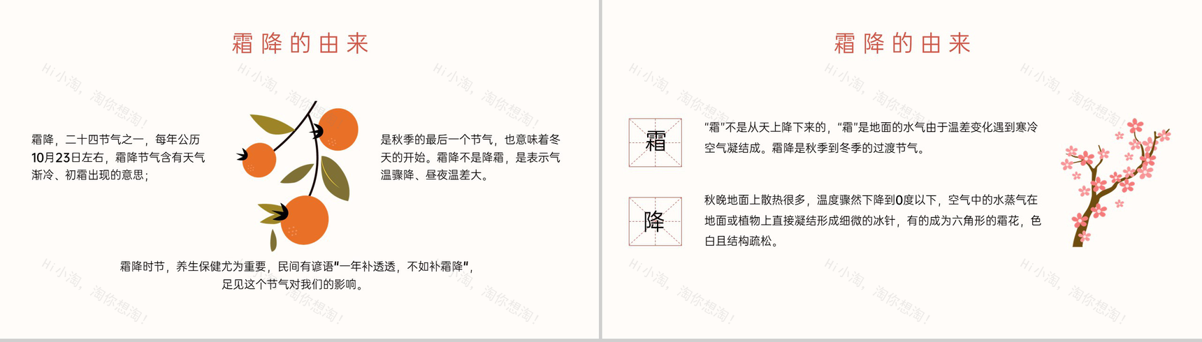 橙红小清新风二十四节气霜降介绍霜降的习俗PPT模板-3