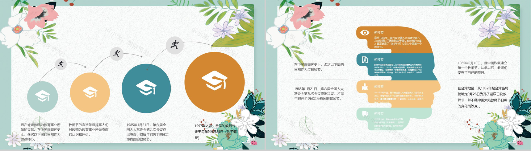 小清新唯美花卉教师节主题介绍PPT模板-3