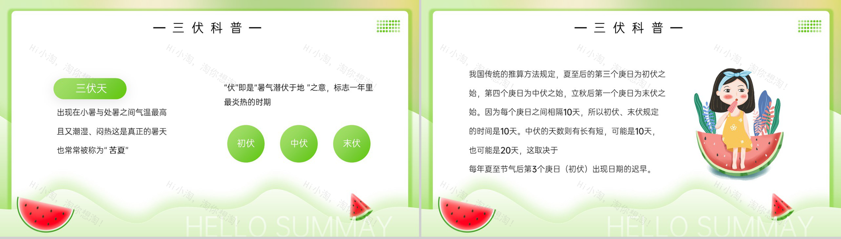 绿色卡通风热在三伏之三伏天科普介绍PPT模板-3