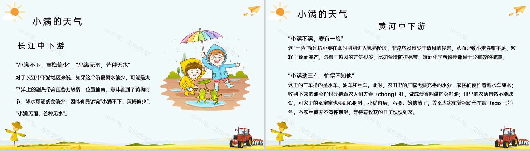 黄色卡通风二十四节气之小满节气习俗相关介绍PPT模板-5