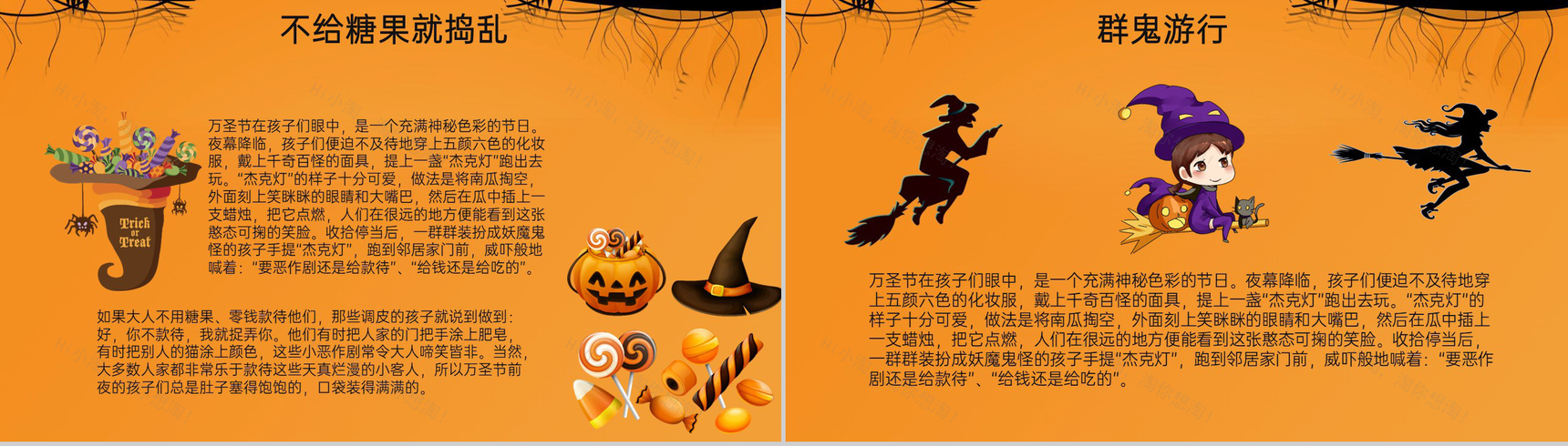 橙色卡通风万圣节狂欢夜万圣节的起源PPT模板-7