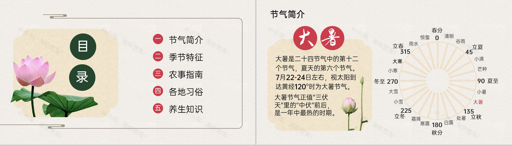 米色中国风二十四节气之大暑节气习俗相关介绍PPT模板-2
