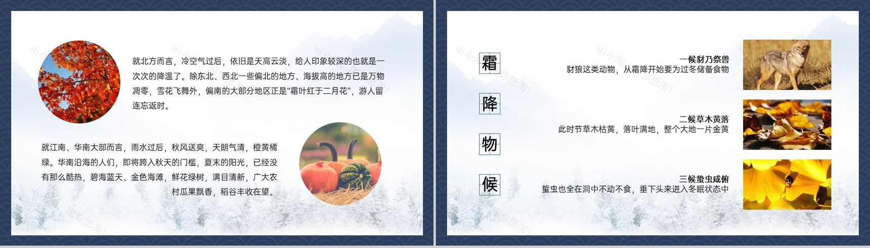 蓝色简约风二十四节气介绍之霜降的由来PPT模板-5