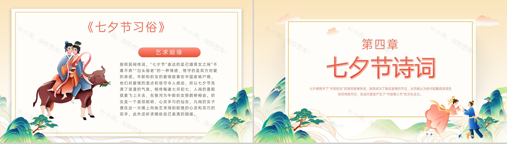 黄色中国风相约七夕但愿朝夕国潮传统七夕节节日介绍PPT模板-7