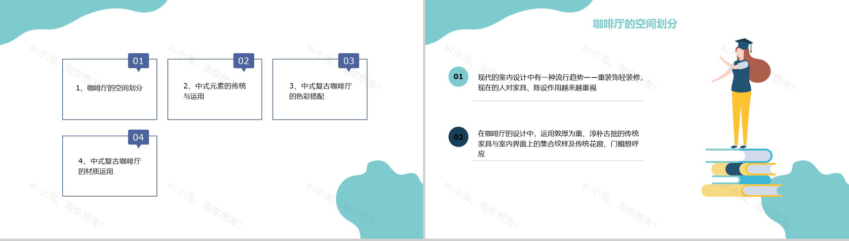 2.5D扁平风学术帽中式咖啡厅创业大学生创业毕业答辩PPT模板-7
