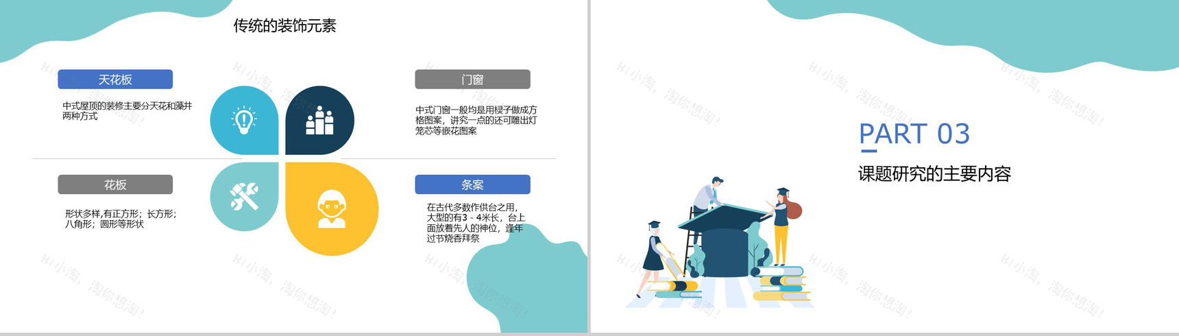 2.5D扁平风学术帽中式咖啡厅创业大学生创业毕业答辩PPT模板-6