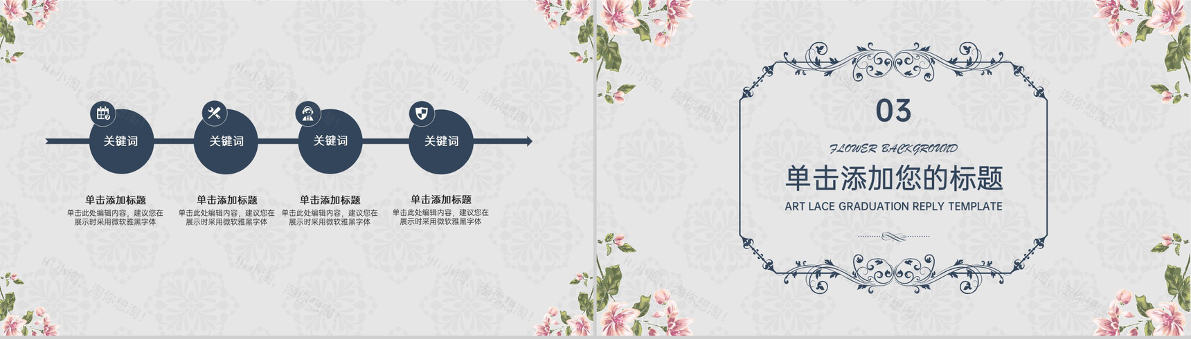 灰色小清新文艺花边毕业论文答辩PPT模板-9