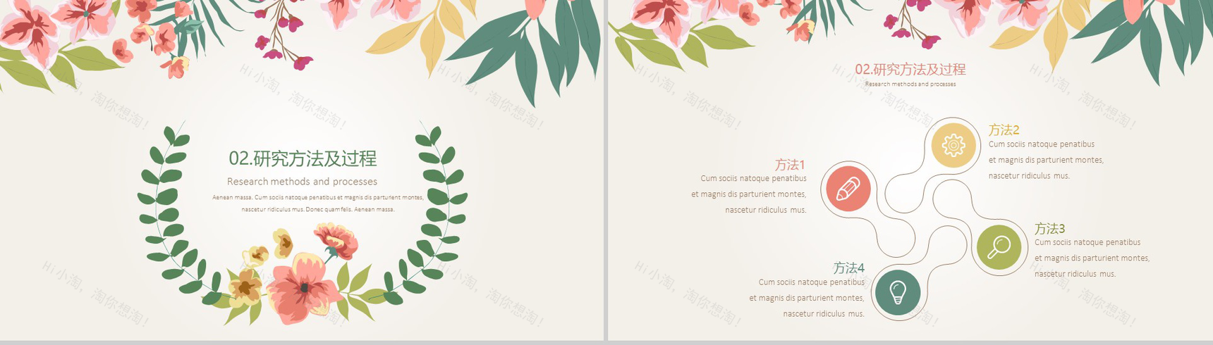 小清新浪漫手绘花卉毕业答辩PPT模板-5