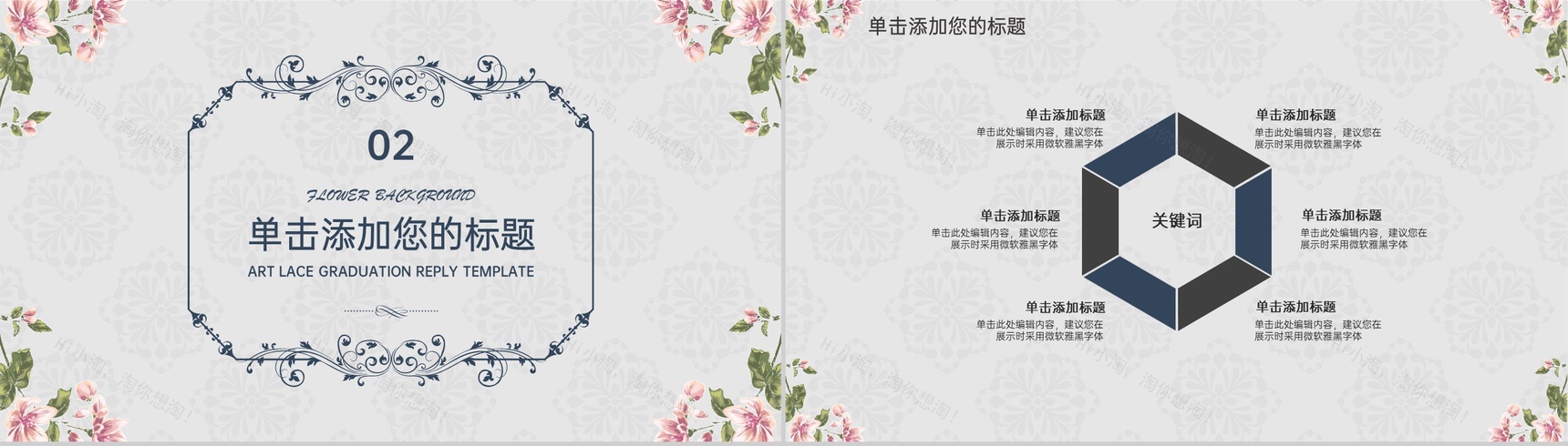 灰色小清新文艺花边毕业论文答辩PPT模板-6