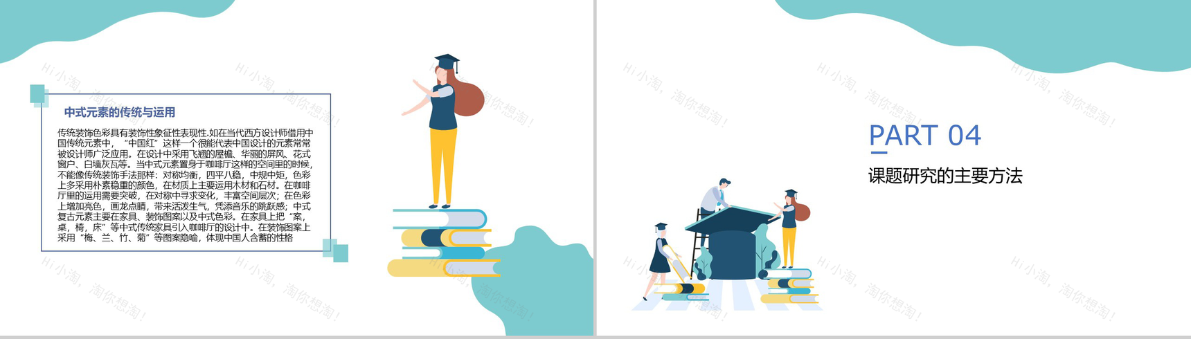 2.5D扁平风学术帽中式咖啡厅创业大学生创业毕业答辩PPT模板-8