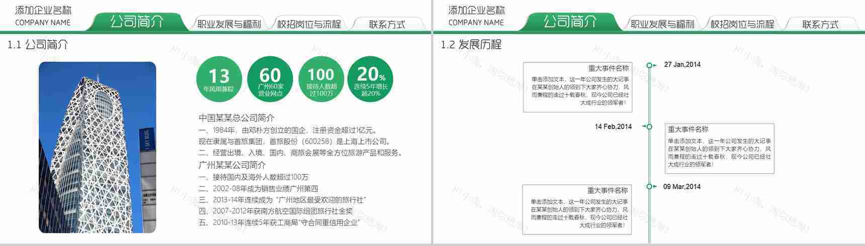 绿色清新大气简约公司企业宣讲校园招聘PPT模板-3
