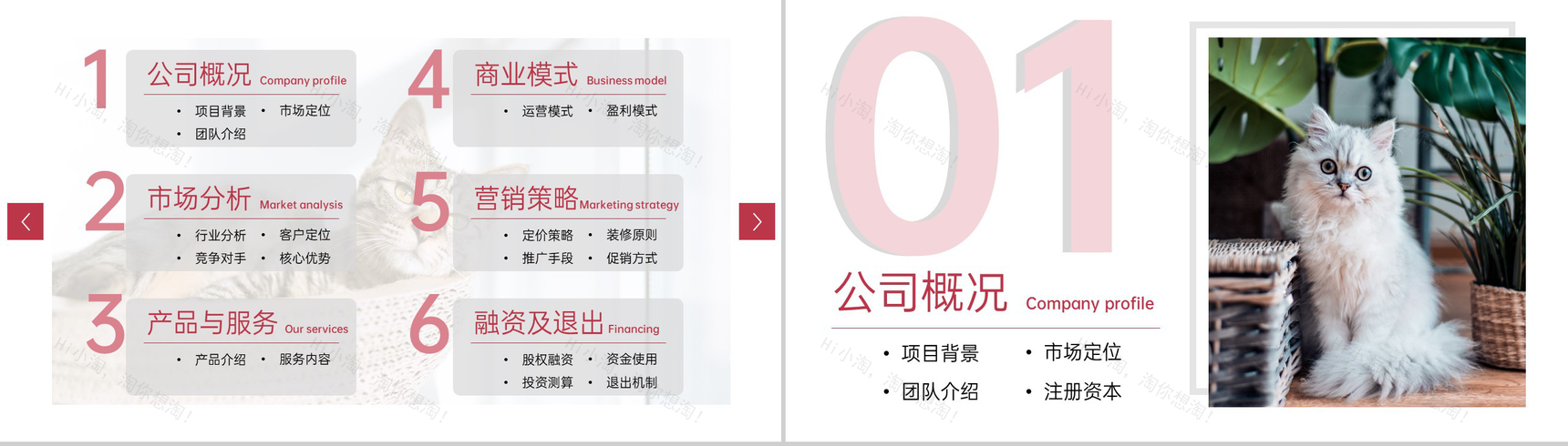 粉色简约风猫舍咖啡馆创业招商计划书PPT模板-2