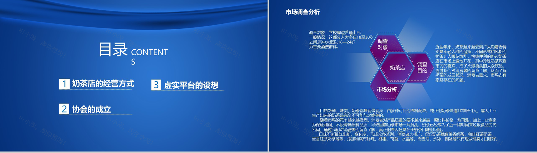 蓝色大气XX奶茶店校内经营创业计划书PPT模板-2