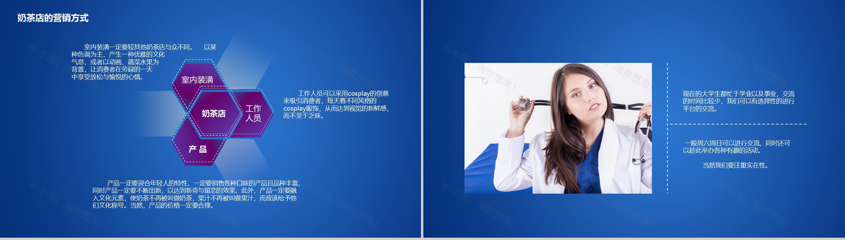 蓝色大气XX奶茶店校内经营创业计划书PPT模板-3