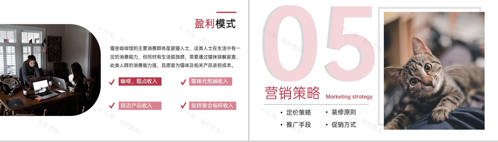 粉色简约风猫舍咖啡馆创业招商计划书PPT模板-9