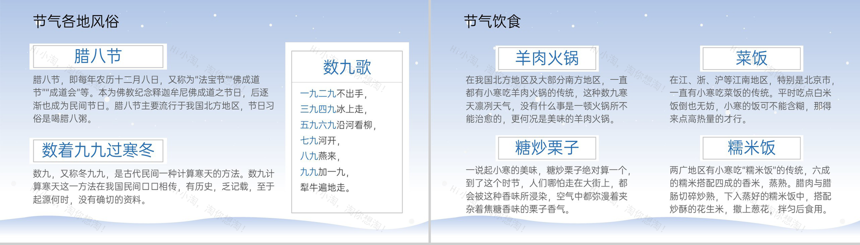 浅蓝小清新风传统二十四节气小寒习俗介绍PPT模板-6