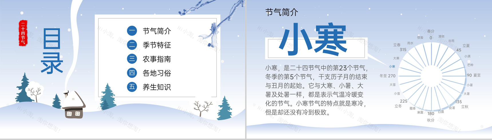 浅蓝小清新风传统二十四节气小寒习俗介绍PPT模板-2