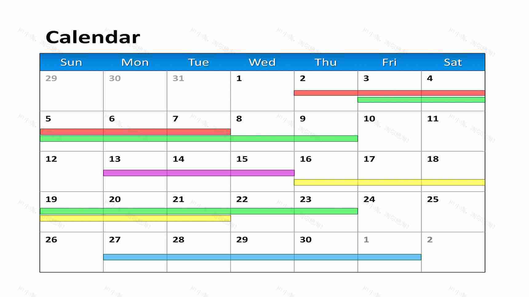 布置工作进度PPT日历模板-1