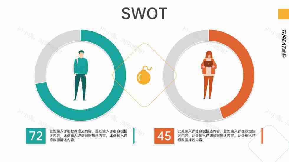 彩色扁平化SWOT分析模型图PPT图表模板-6