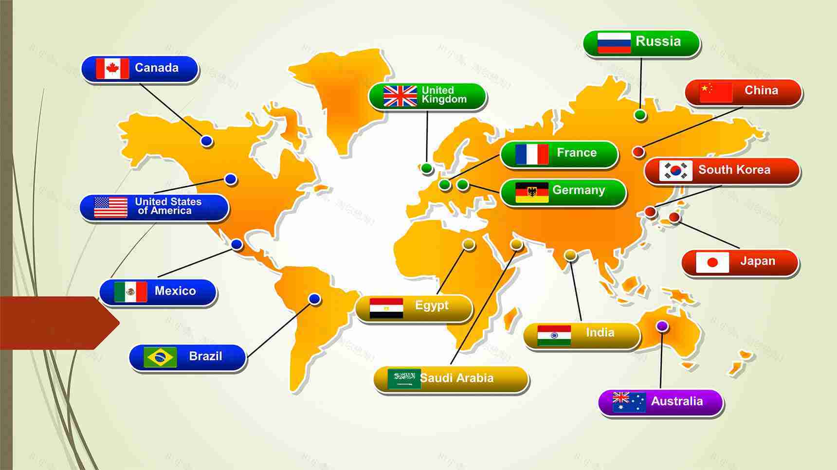 精美国家标识世界地图PPT图表模板-1