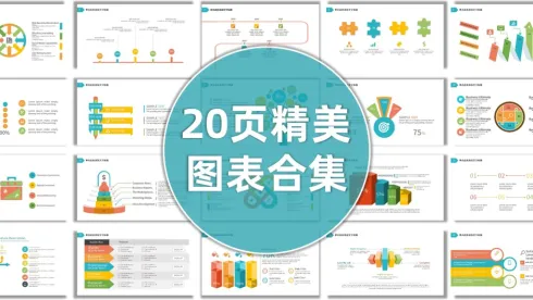 多彩商务风数据占比分析图表合集PPT图表模板