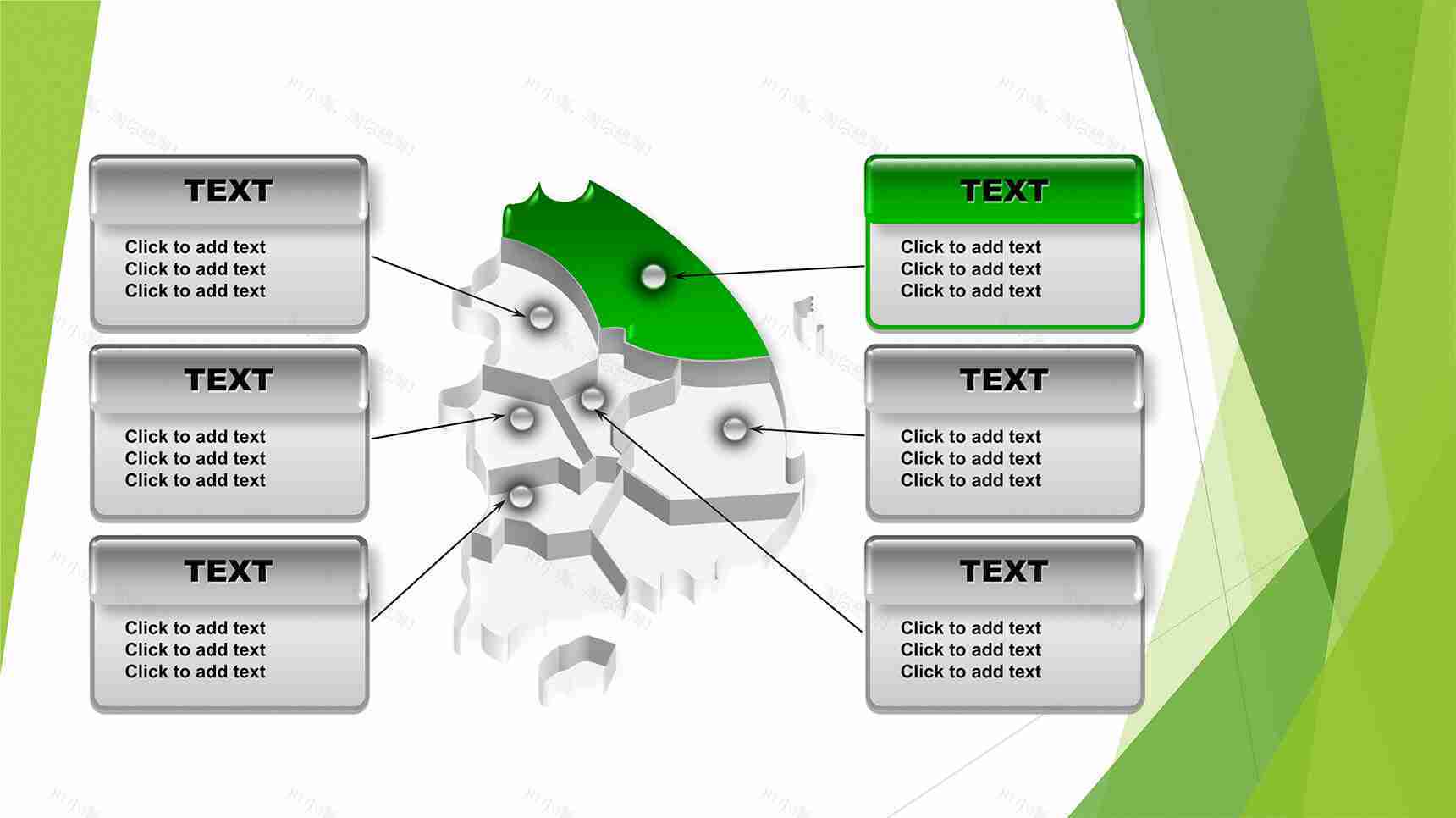 绿色清新带文本框地图图表PPT模板-1