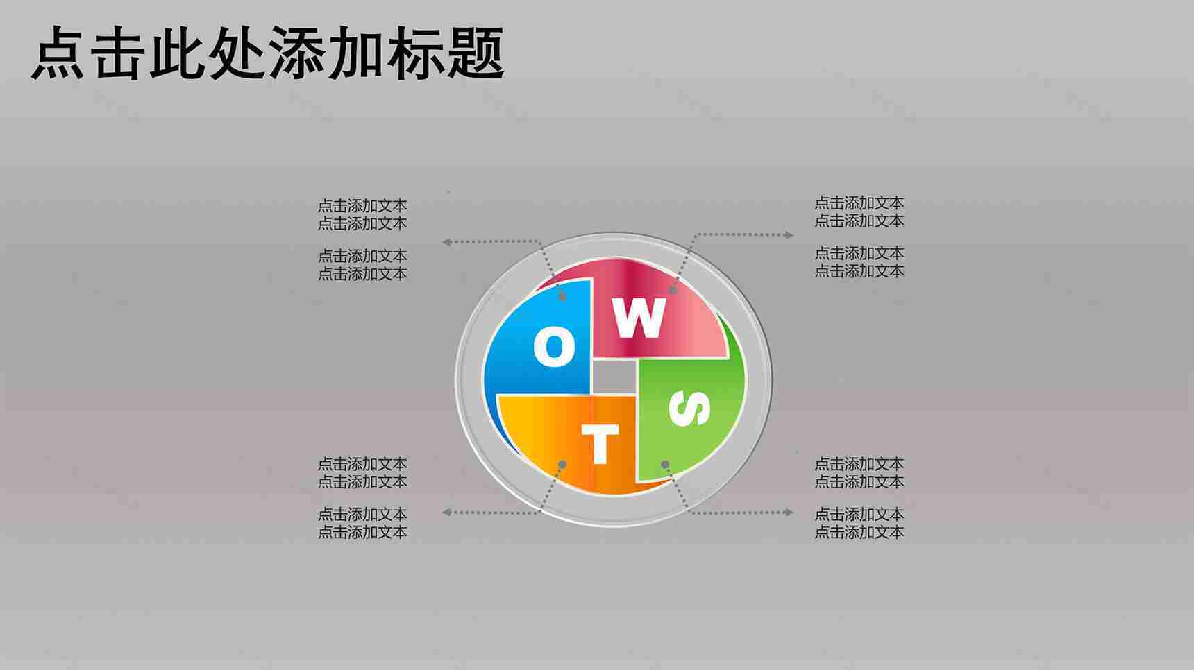 灰色商务圆形环绕SWOT分析PPT图表模板-1