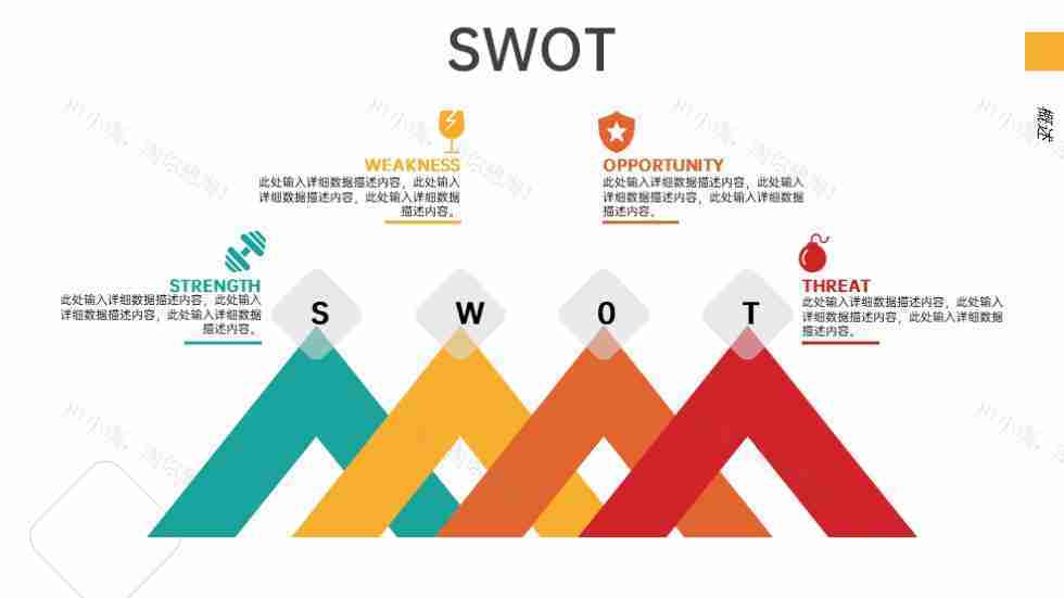 彩色扁平化SWOT分析模型图PPT图表模板-2