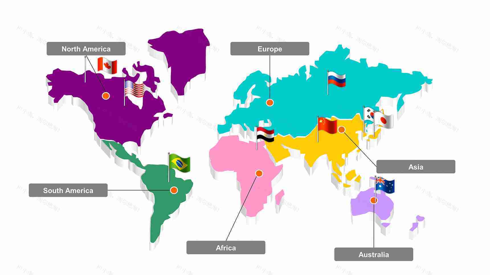 多彩简约世界地图图表PPT模板-1