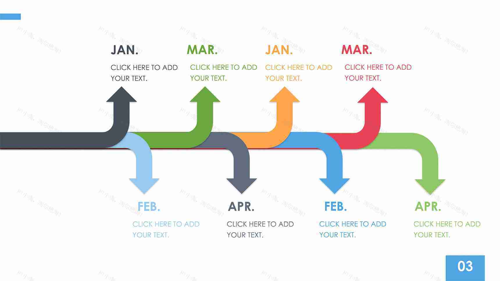微立体箭头关系时间轴PPT模板素材-1