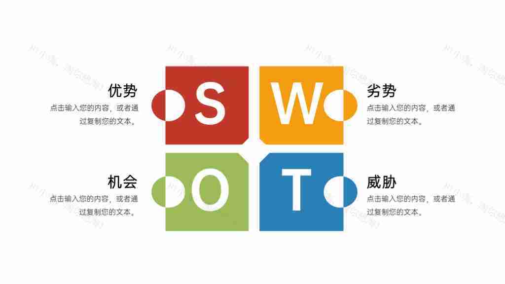 彩色SWOT模型PPT图表模板-1