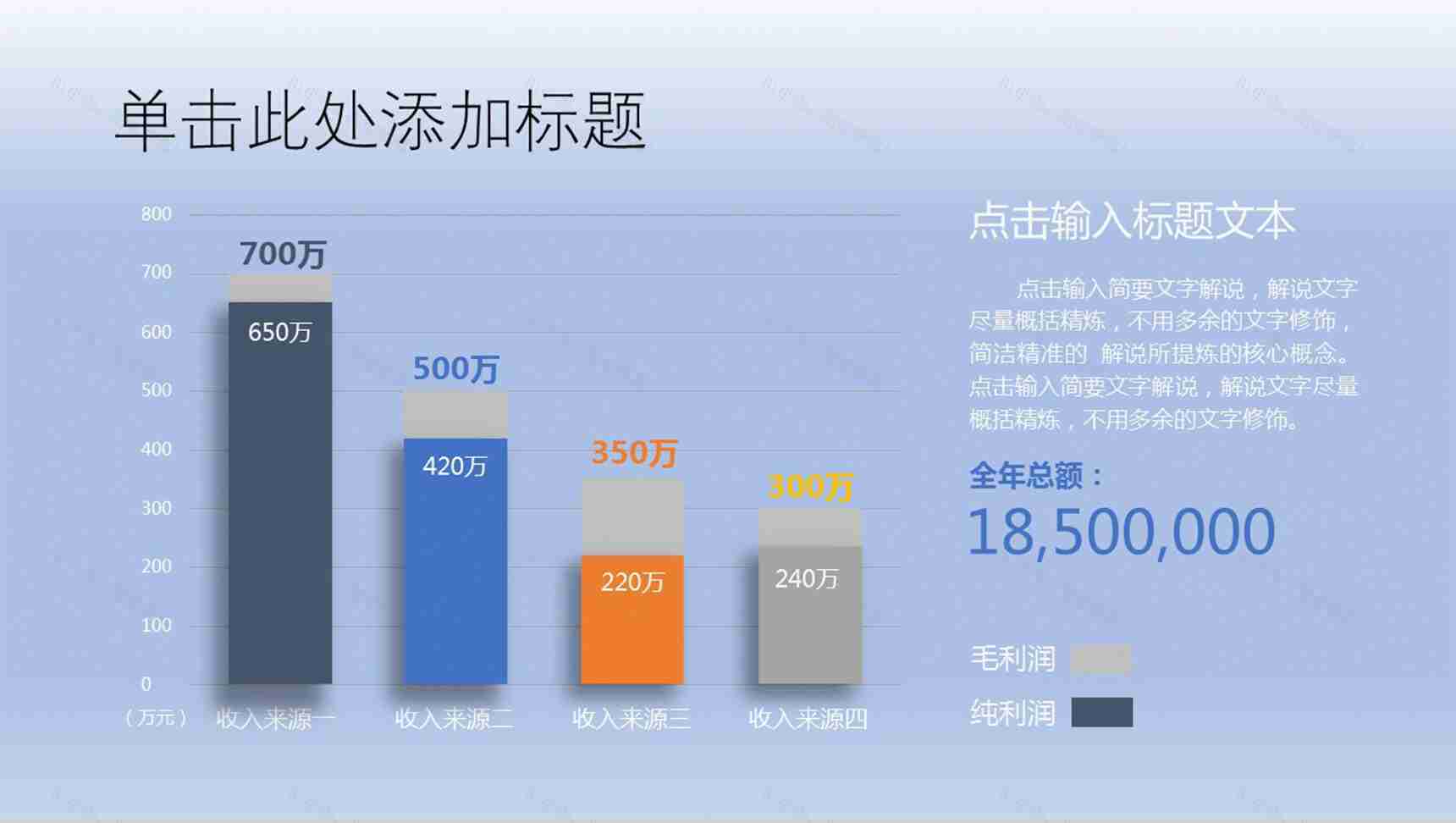 蓝色渐变PPT柱形图图表模板-1