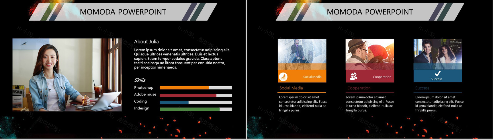 黑色炫酷背景彩色烟雾PPT模板-4