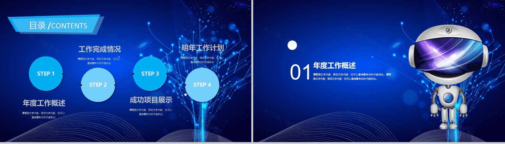 蓝色多彩人工智能年度工作总结产品介绍述职报告PPT模板-2