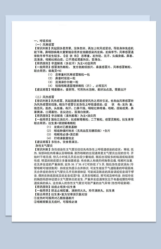 药店培训资料常见病症状及用药建议Word模板