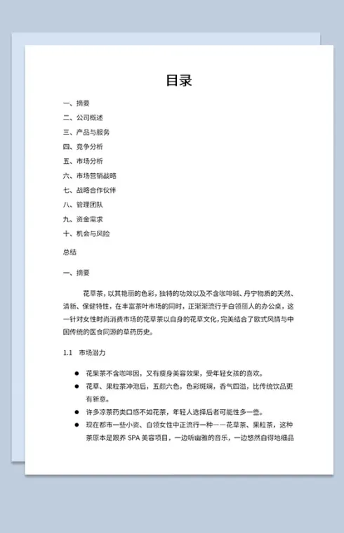 茶吧项目介绍招商计划书市场竞争力分析Word模板