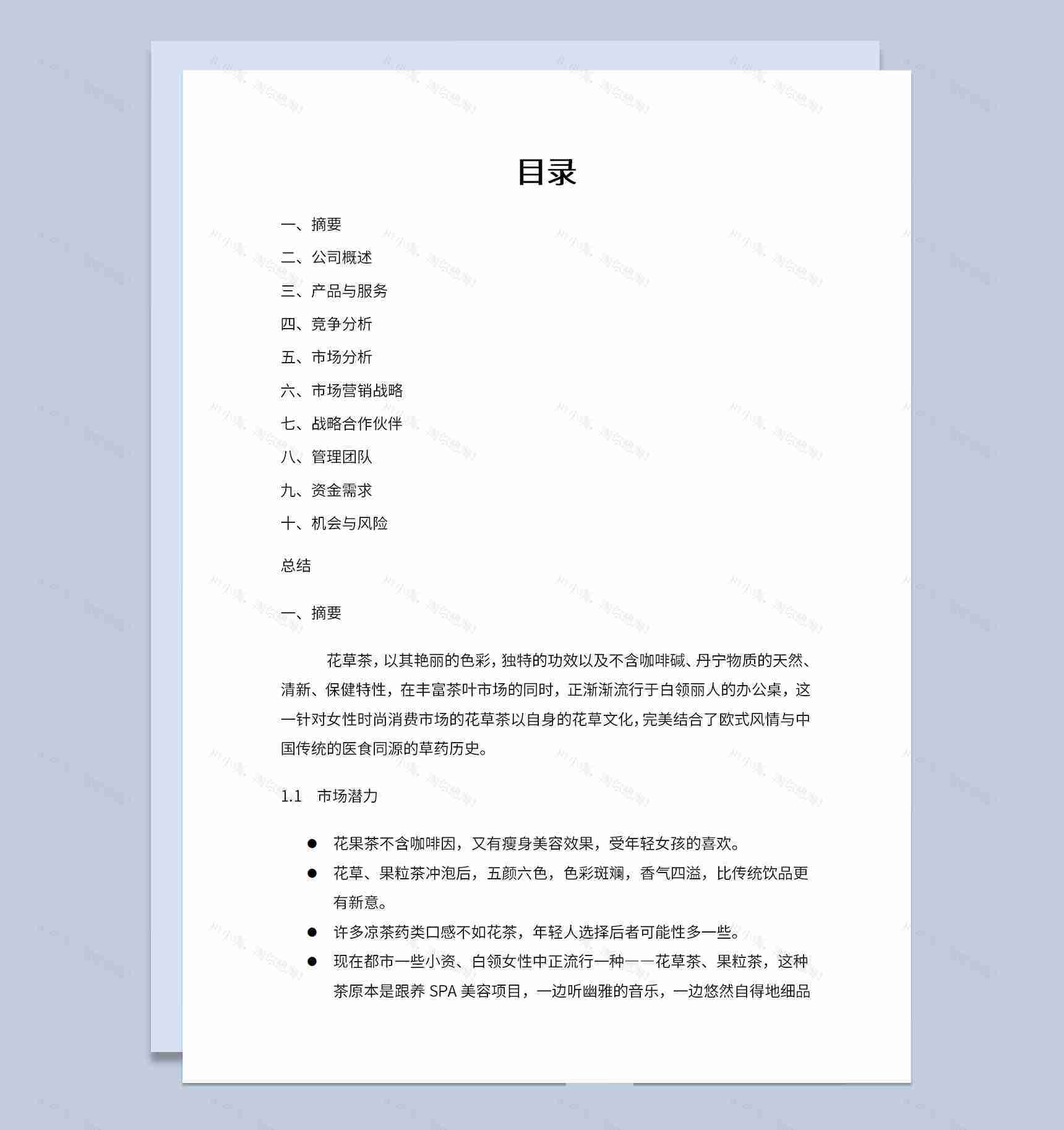 茶吧项目介绍招商计划书市场竞争力分析Word模板-1