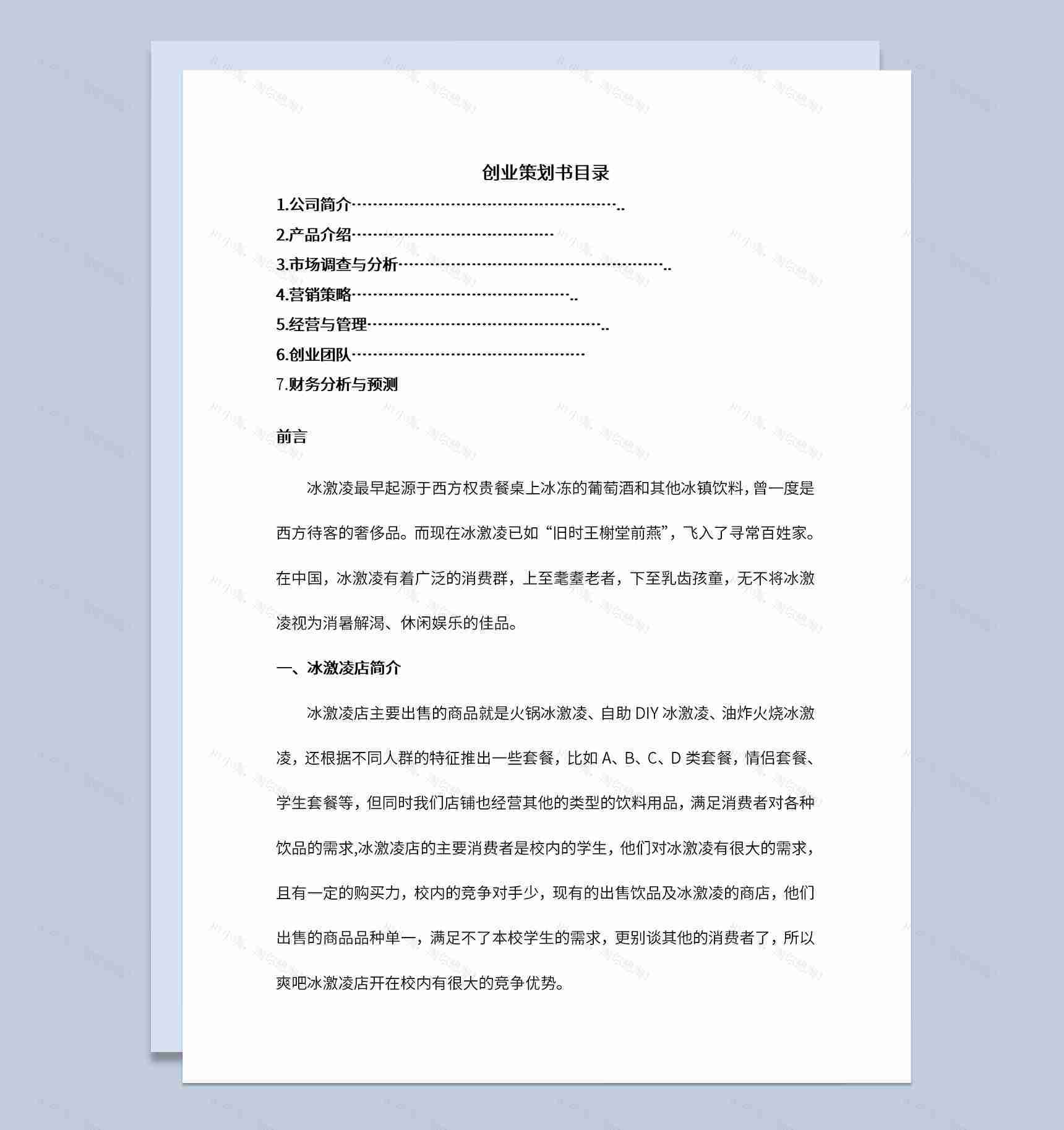 冰激凌店创业计划书市场调查与分析Word模板-1